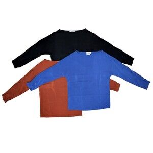 Bundle of 3: Harrods 100% Silk Blouses in Black, Blue, and Rust Colors Size S/M